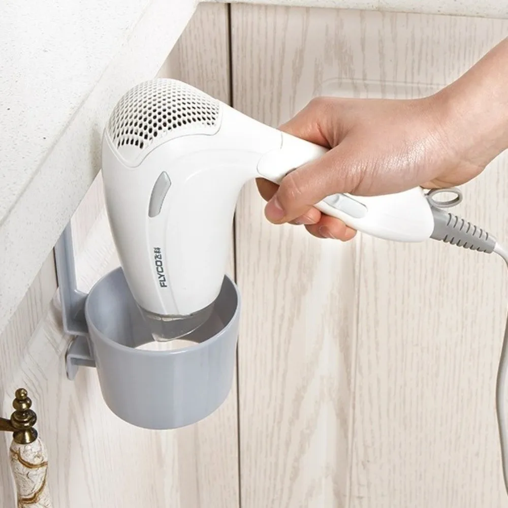 Self-adhesive Hair Dryer Holder Moisture-proof Punch Free Wall Storage Rack Wall-mounted ABS Material Duct Storage Rack
