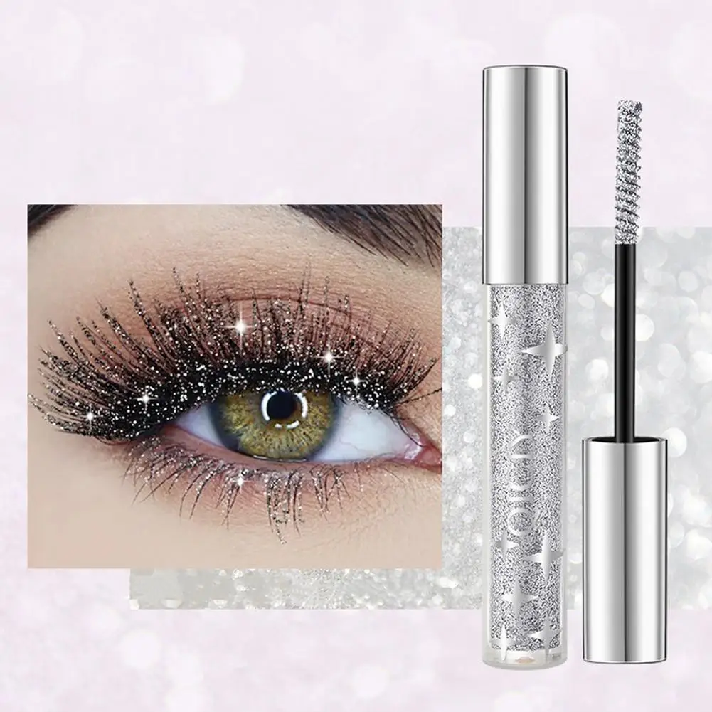 Glitzer-Mascara mit Diamant-Effekt, Augen-Make-up für Wimpern und Brauen, waschbar, glänzende Wimperntusche, funkelnde Diamanten, Silber, Gold, Lila, N7L6