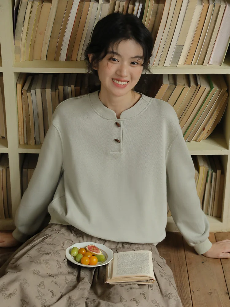 

Женская хлопковая толстовка оверсайз Nesoulum с пуговицами, весенний винтажный пуловер цвета матча