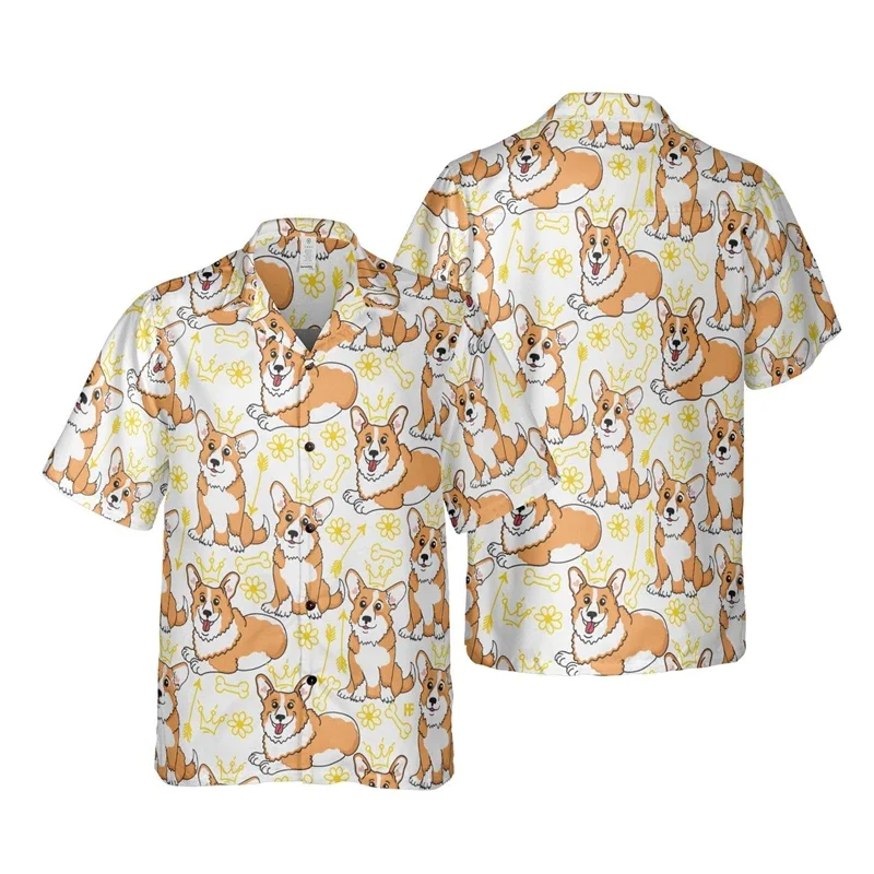 

Cute Corgi 3D Printed Beach Shirt Funny Animal Dog Graphic Shirts For Men Clothes Pet Dogs Short Sleeve Women Hawaiian Blouses