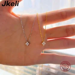 JKeli 100% S925 Sterling Silver Round Zircon Bead Necklace for Women Gold Silver Color Korea Clavicle Chain Necklace Trendy Jewe
