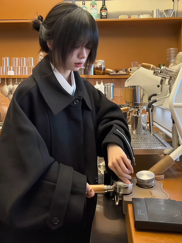 

Cleanfit Bla Woolen Coat Men's Sle Long Cotton Lined Stand Collar Autumn Winter Korean Small Size Windbreaker Jaet