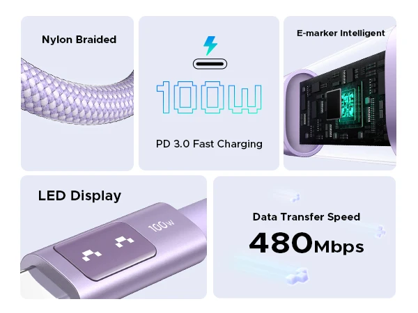 UGREEN Multicolor 100W 60W USB C Cable PD Quick Charge 3.0 4.0 Type C to C Charger Cord for Laptop iPhone 17 Samsung S25 Xiaomi