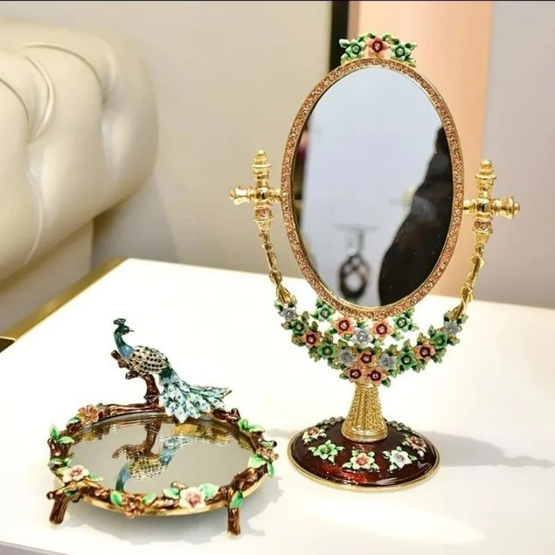 

Metal Handmade Desktop Decorative Mirror Ornament Retro Makeup Mirror Jewelry Plate Holiday Gift Home Decoration Accessories