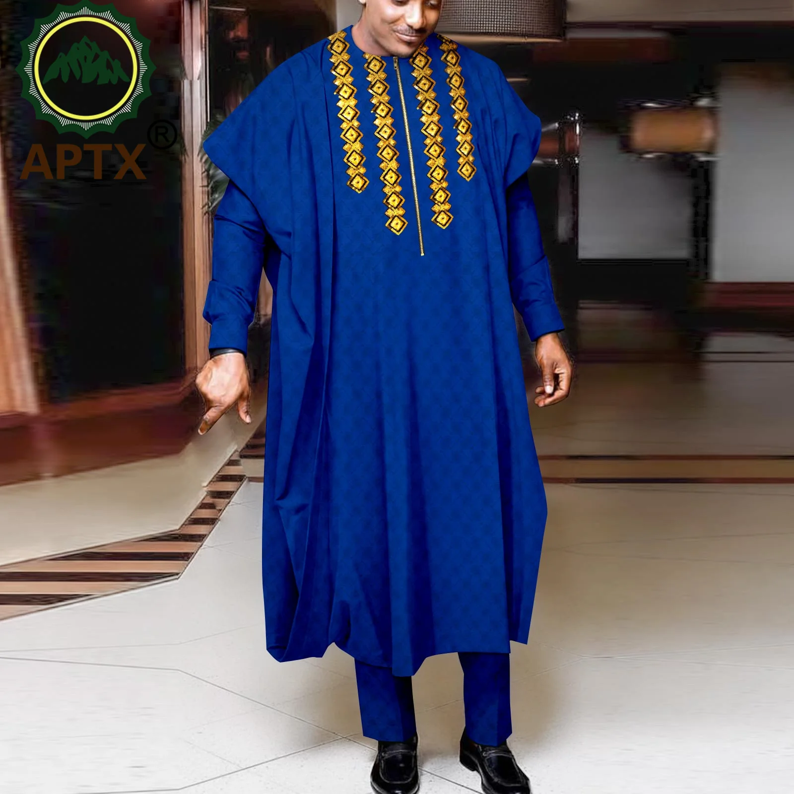 

African Clothes for Men 2023 Bazin Riche Dashiki Outfits Shirt Pants Embroidery Robe 3 PCs Set Wedding Church A2316038