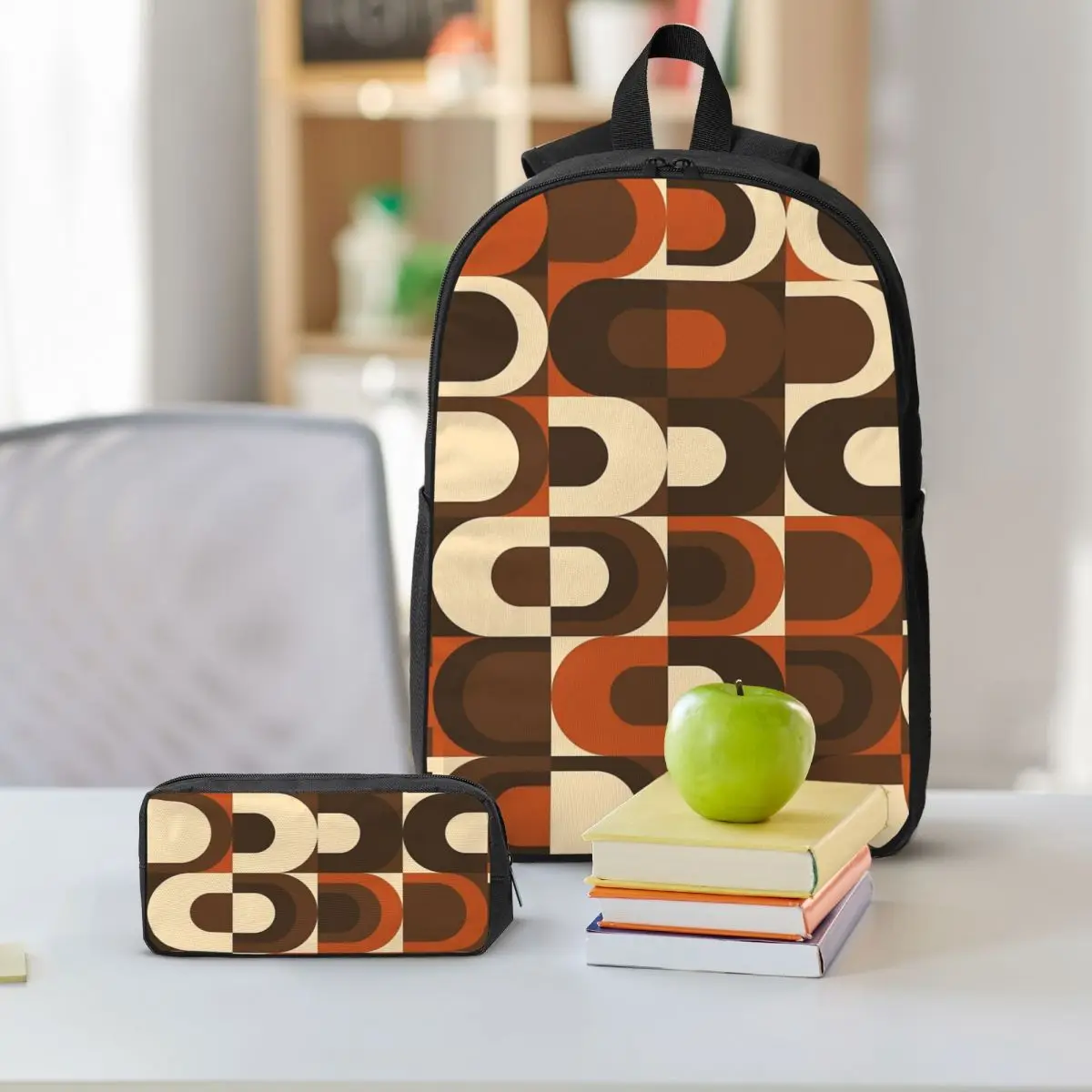 70s In Orange And Dark Brown Backpack Boys Girls BookBag School Bag Shoulder Bags 3ps Insulated Lunch Bag Pencil Case