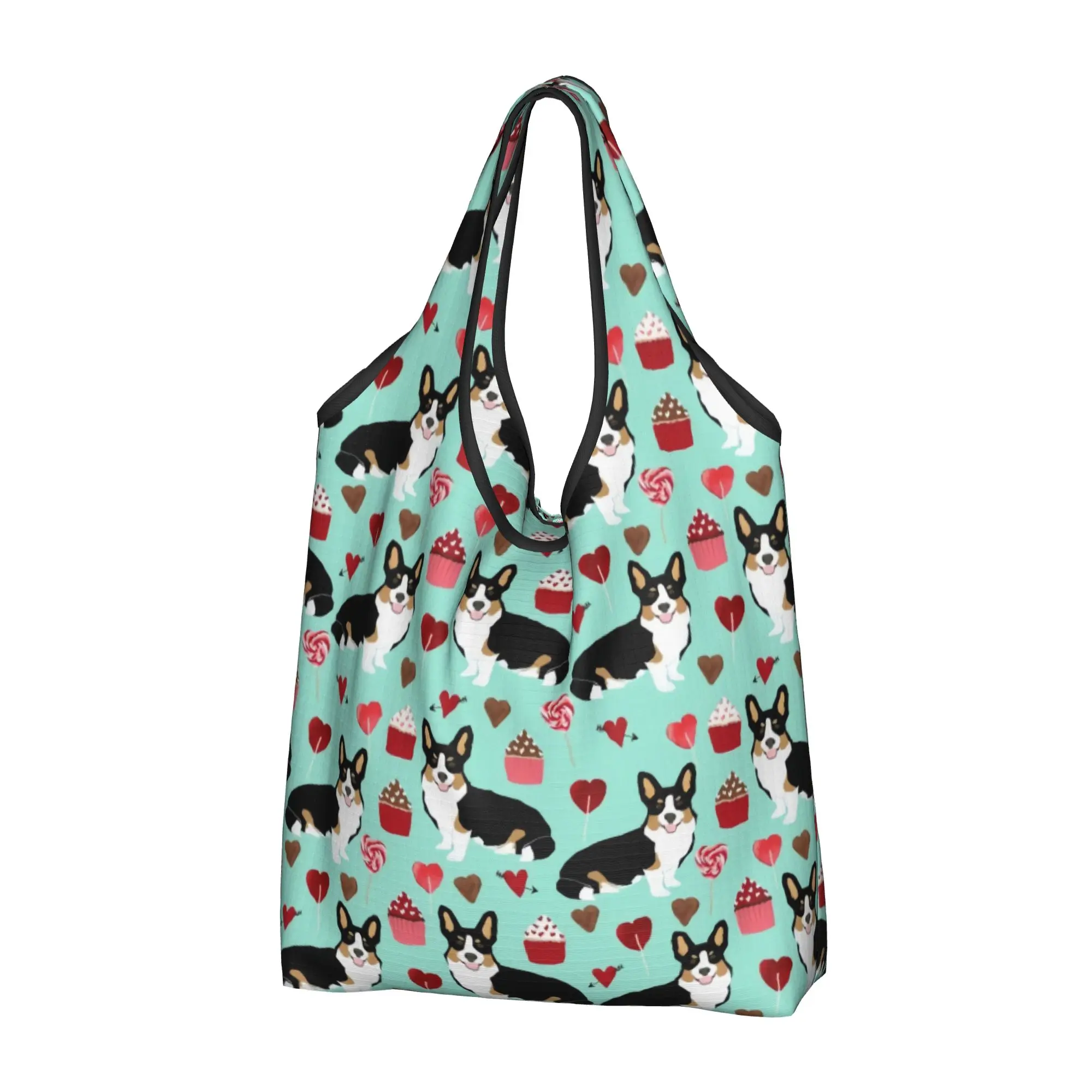 Fashion Printed Welsh Corgi Dog  Tote Shopping Bags Portable Shoulder Shopper  Handbag