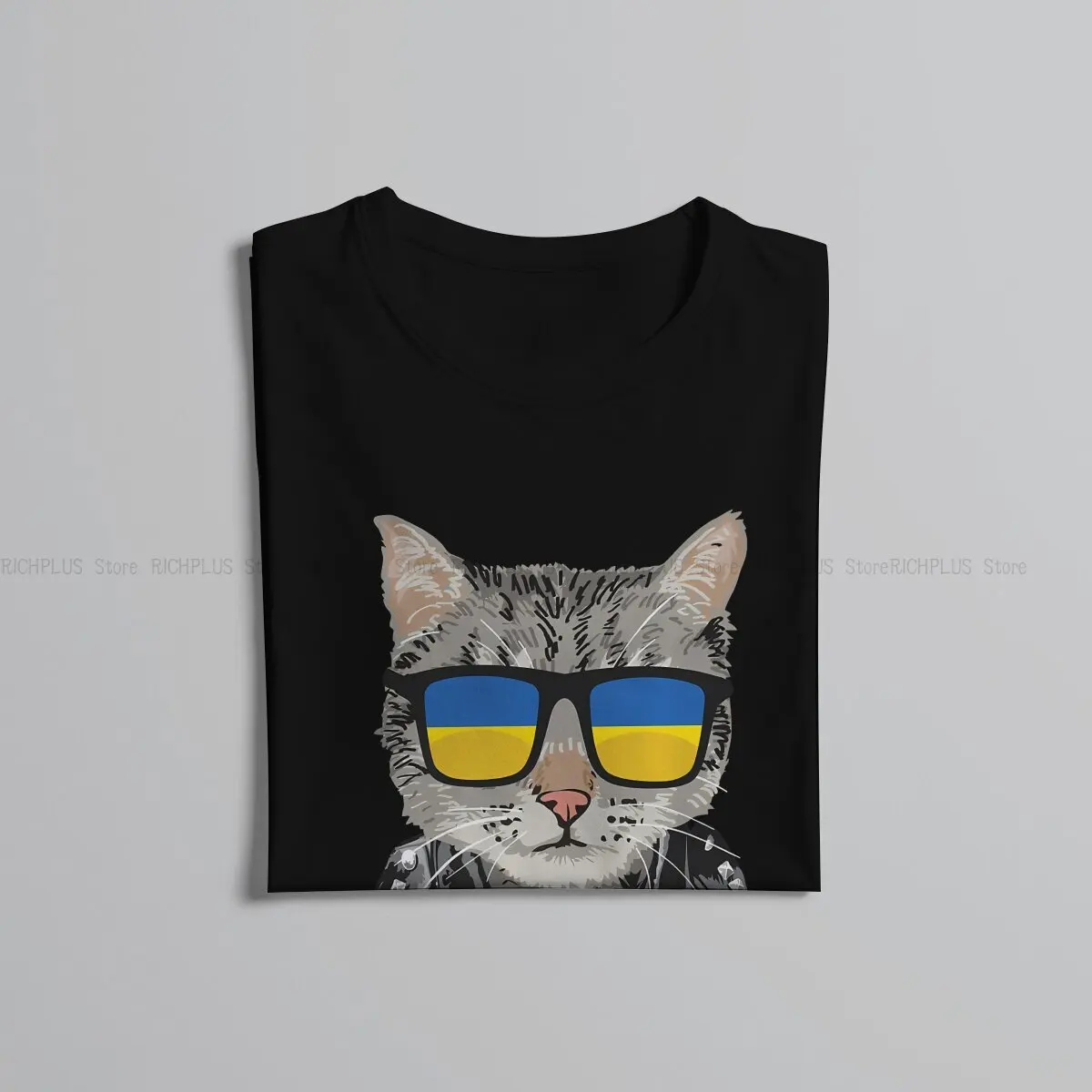 Cat Ukrainian Soldier Animal TShirt Flag Sunglasses Cool Classic Polyester T Shirt Homme Men Tee Shirt Ofertas Big Sale