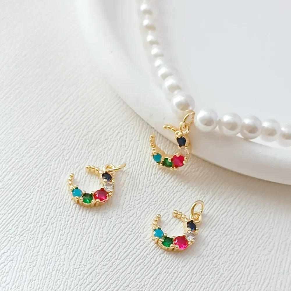 

14K Gold-plated and Inlaid Zirconium Small Moon Pendant, Handcrafted DIY Bracelet, Pendant Accessory