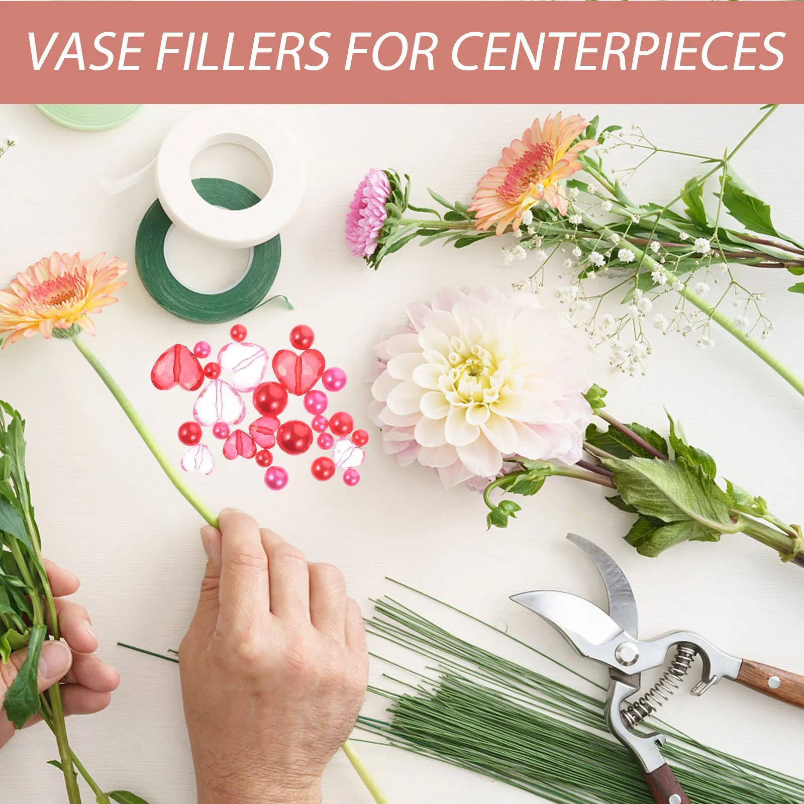 1 مجموعة عيد الحب زهرية حشو القلب الخرز الأحمر اللؤلؤ زخرفة ل ديكور المنزل الزفاف طويل القامة زهرية زينة الحشو عيد الميلاد #2