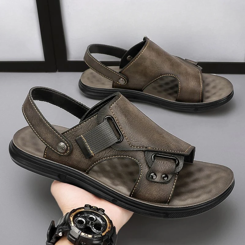 

Men Sandals Massage Slippers Outdoor Comfortable Men Beach Shoes Classic Summer Non-Slip Thick-soled Leather Sandals Sandalias