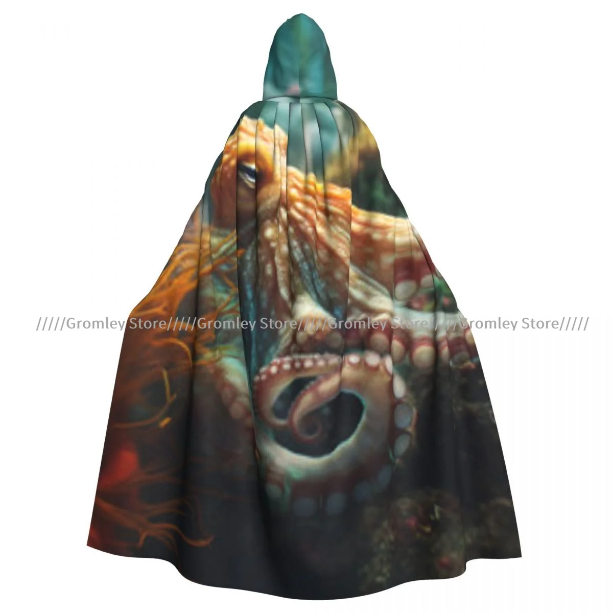 Witch Long Hooded Robe Octopus In The Underwater Halloween Cloak Cosplay Costumes for Adult