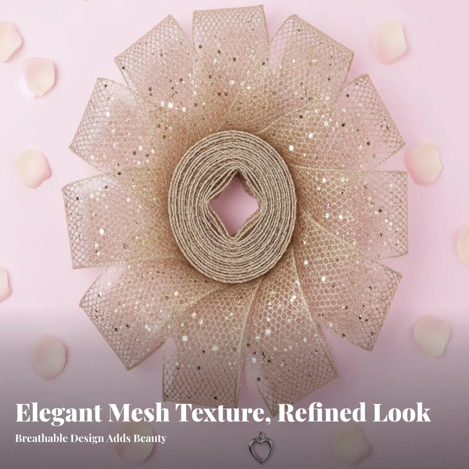 Wire Edge Mesh Ribbon Glitter Hollow Weave Polyester Roll for Wreath Making Gift Wrapping Party Supplies