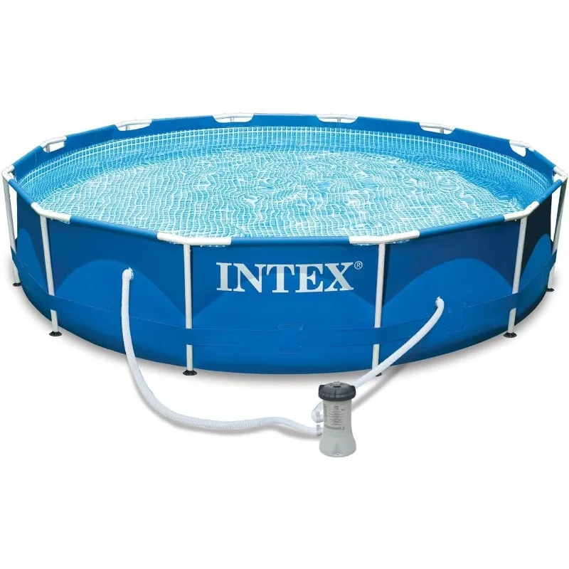 

Intex 12ft x 30in Metal Frame Above Ground Round Family Swimming Pool Set & Pump