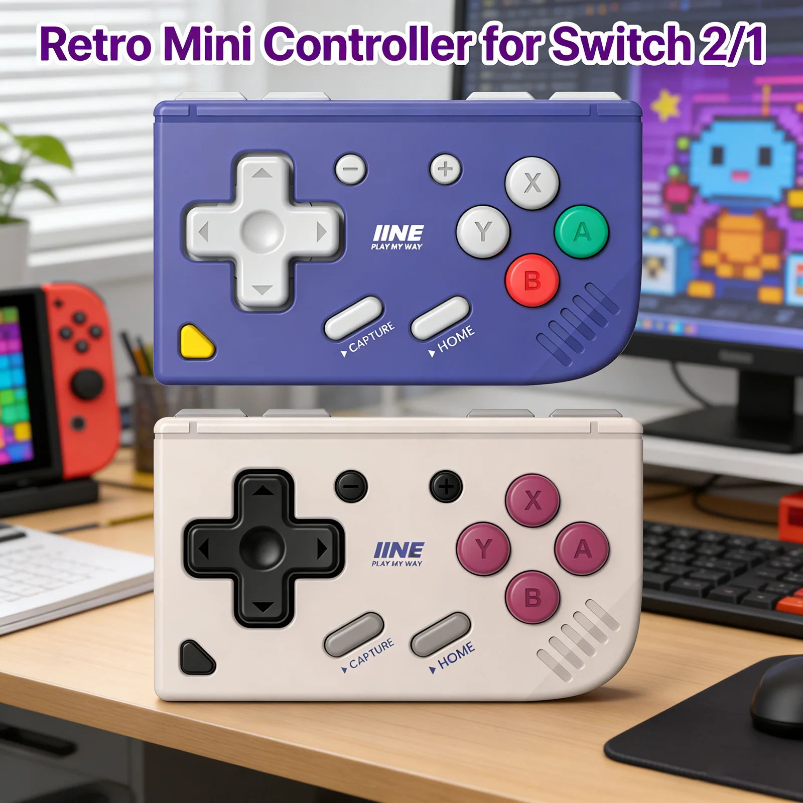 IINE Retro Mini Ananke Gen 2 Controller for Nintendo Switch 2/1/Android /iOS/ PC Portable Multiple Functions Bluetooth Handle