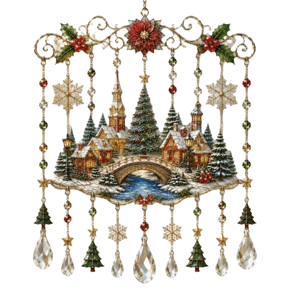 Acrylic Christmas Wind Chime Elk Snowman Santa Claus Painted Crystal Pendant Home Decoration Suncatcher