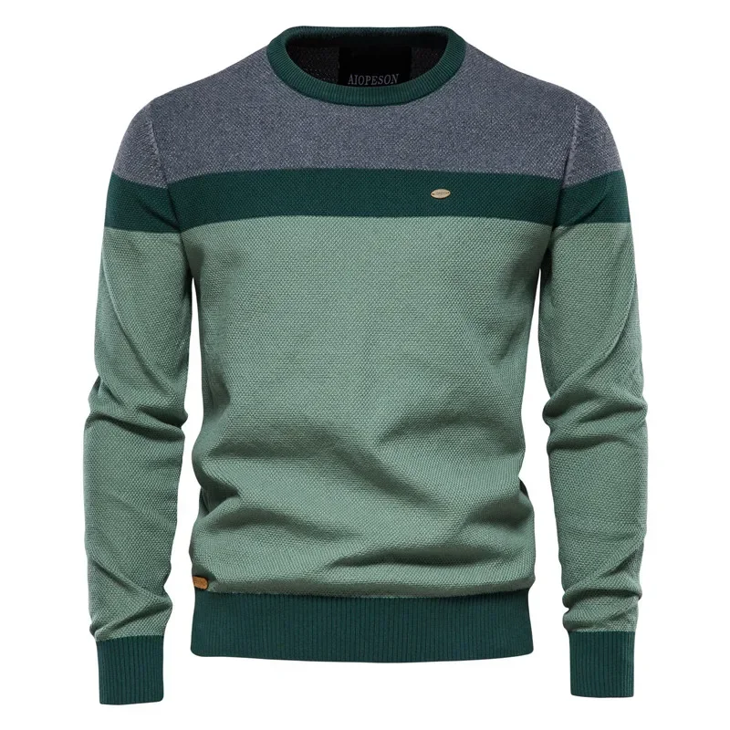 AIOPESON épissé coton pull hommes décontracté col rond haute qualité pull tricoté chandails mâle nouvelle marque d'hiver hommes chandails