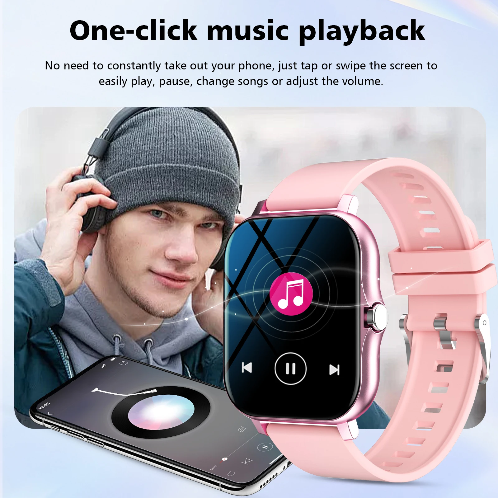 ساعة ذكية للجنسين بشاشة كبيرة مقاس 1.83 بوصة - مكالمة بلوتوث، تذكير بالرسائل، وظائف رياضية، التحكم في الكاميرا/الموسيقى، الطقس