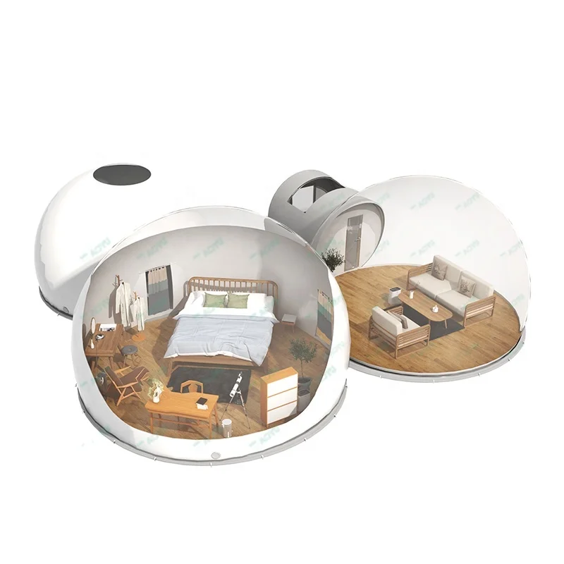 Factory Price Three Bubble Tent With Bathroom And Drawing Room Luxury Outdoor Bubble Tent Hotel Inflatable House