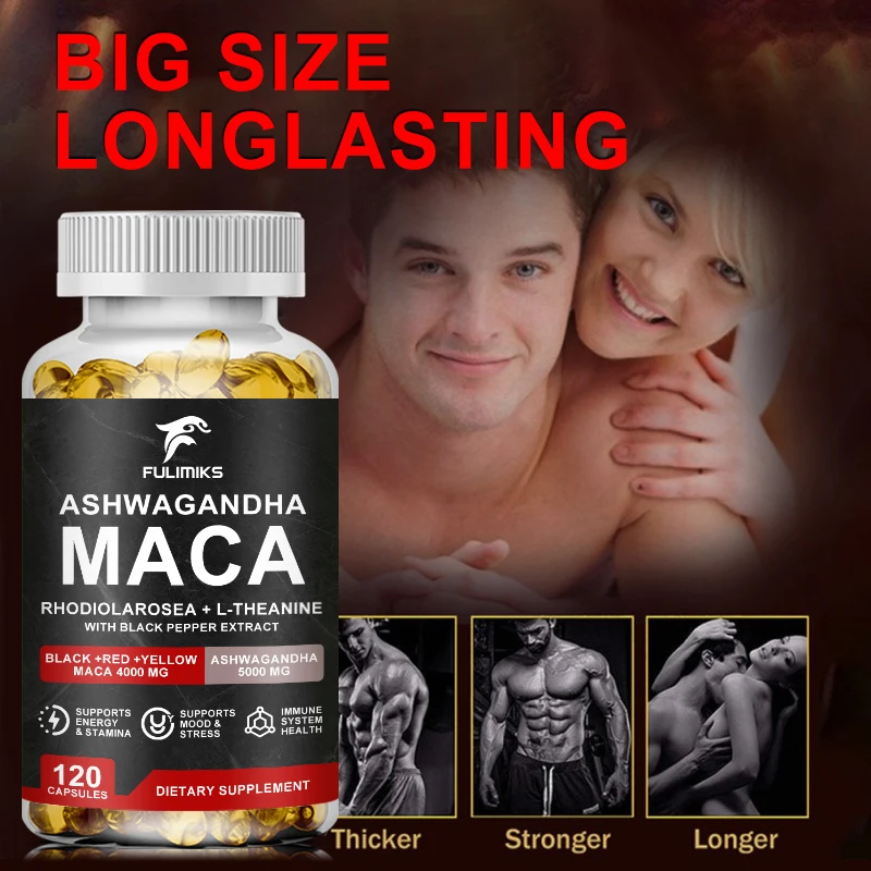 Natural Concentrated Extracts Black + Red + Yellow Maca Root, Korean Ginseng, Ashwagandha, Maca Root Capsules