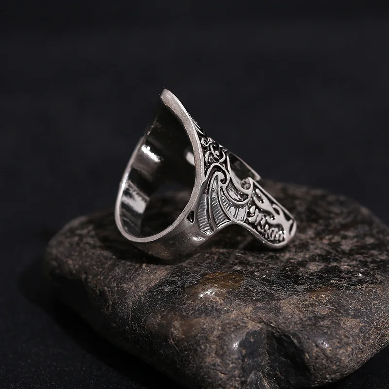 Man Viking Warrior Helmet Ring Scandinavian Pagan Norse Rune Spartan Mask Helmet Rings for Men Totem Amulet Jewelry