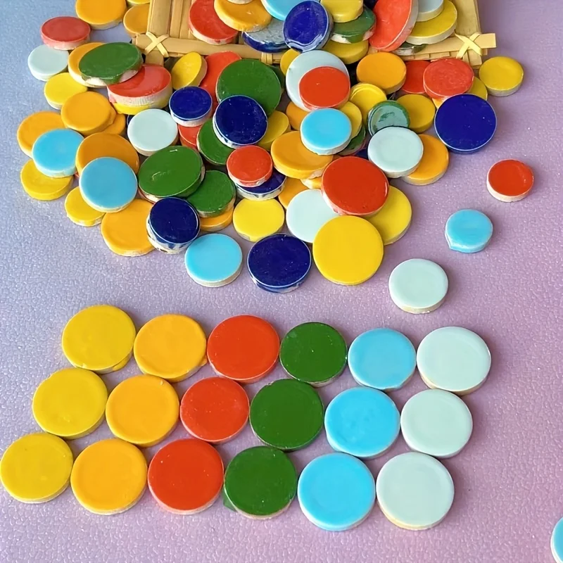 100/200g Round Mosaic Materials, Colorful Round Mosaic Pieces in Various Sizes and Colors Shipped Randomly, Dopamine Color Series Suitable for Handmade DIY Pendants, Earrings, Vases, Coasters, Photo Frame Decoration Ma