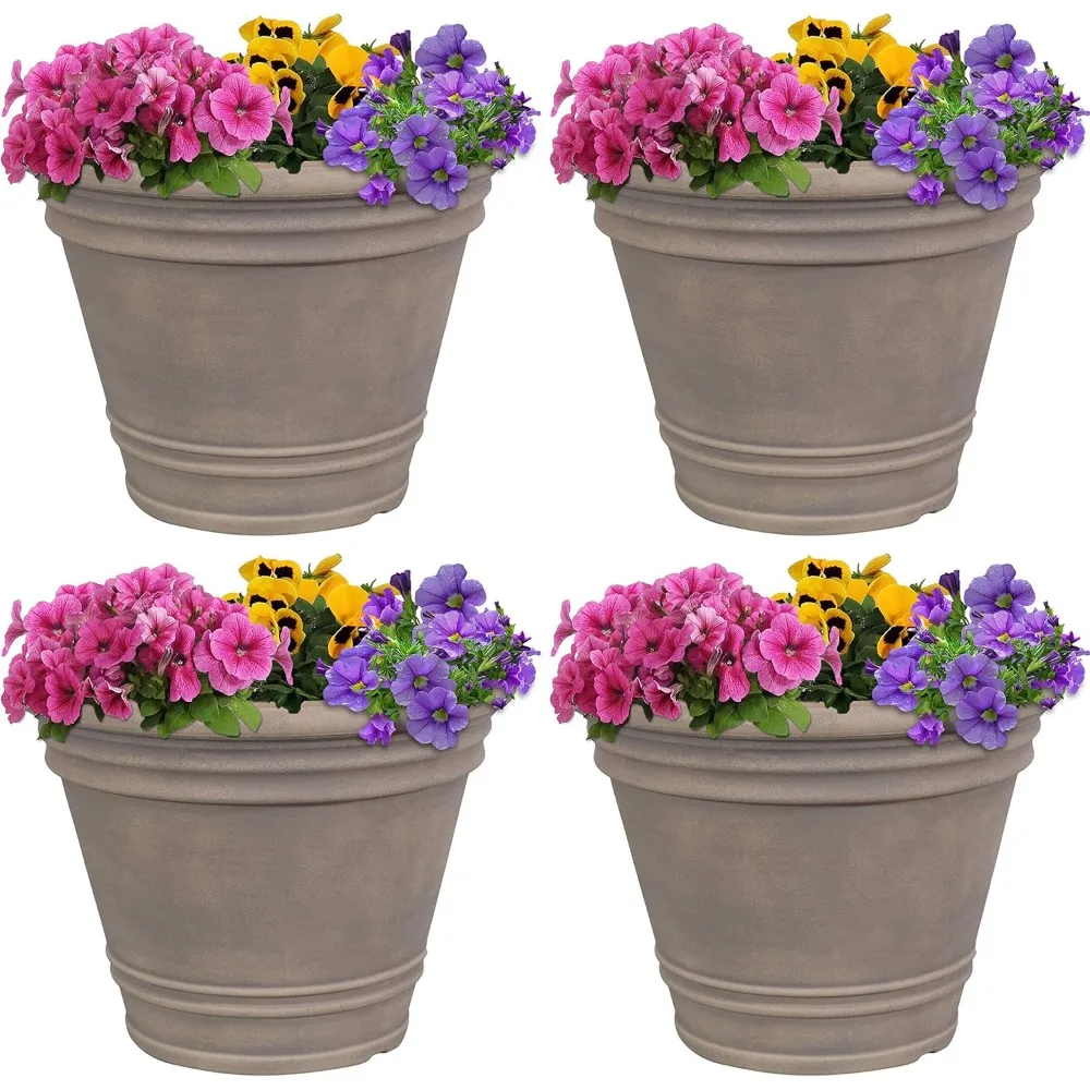 

Sunnydaze 20-Inch Franklin Large Plant Pot - Polyresin Round Outdoor Planter with Drillable Drainage Hole - 4 Pack - Beige