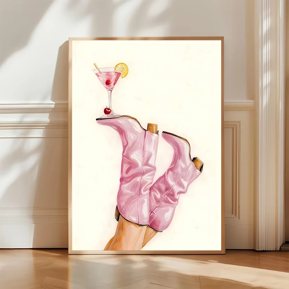 WORRYFREE, 1pc Pink Denim Boots Poster - Vertical Pink Denim Wall Art Suitable for Living Room, Bedroom, Kitchen Decor, Framele