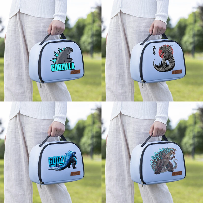 Godzilla Kong Student Insulated Lunch Hand Bag Cartoon Pack Lunch Box Adults Office Thermal Insulation Case Tote-Bag Bento Boxes