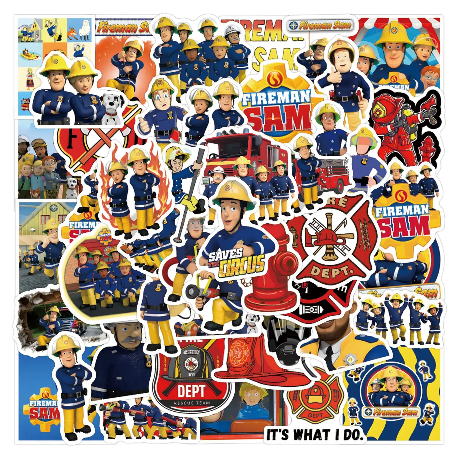 55PCS Cartoon Creativity Fireman Sam Safety Education Stickers  DIY Phone Laptop Luggage Skateboard Graffiti Decals Stickers Toy