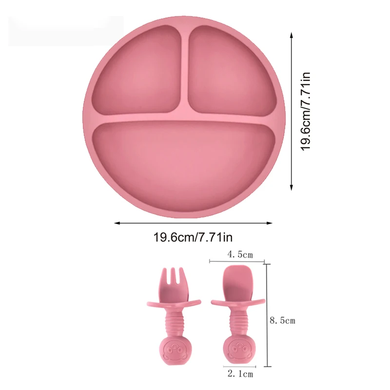 طبق أطفال من السيليكون الآمن بنسبة 100% من YLS مع شوكة ملعقة - أطباق مضادة للانزلاق مناسبة للتدريب على التغذية الذاتية للأطفال الصغار #2