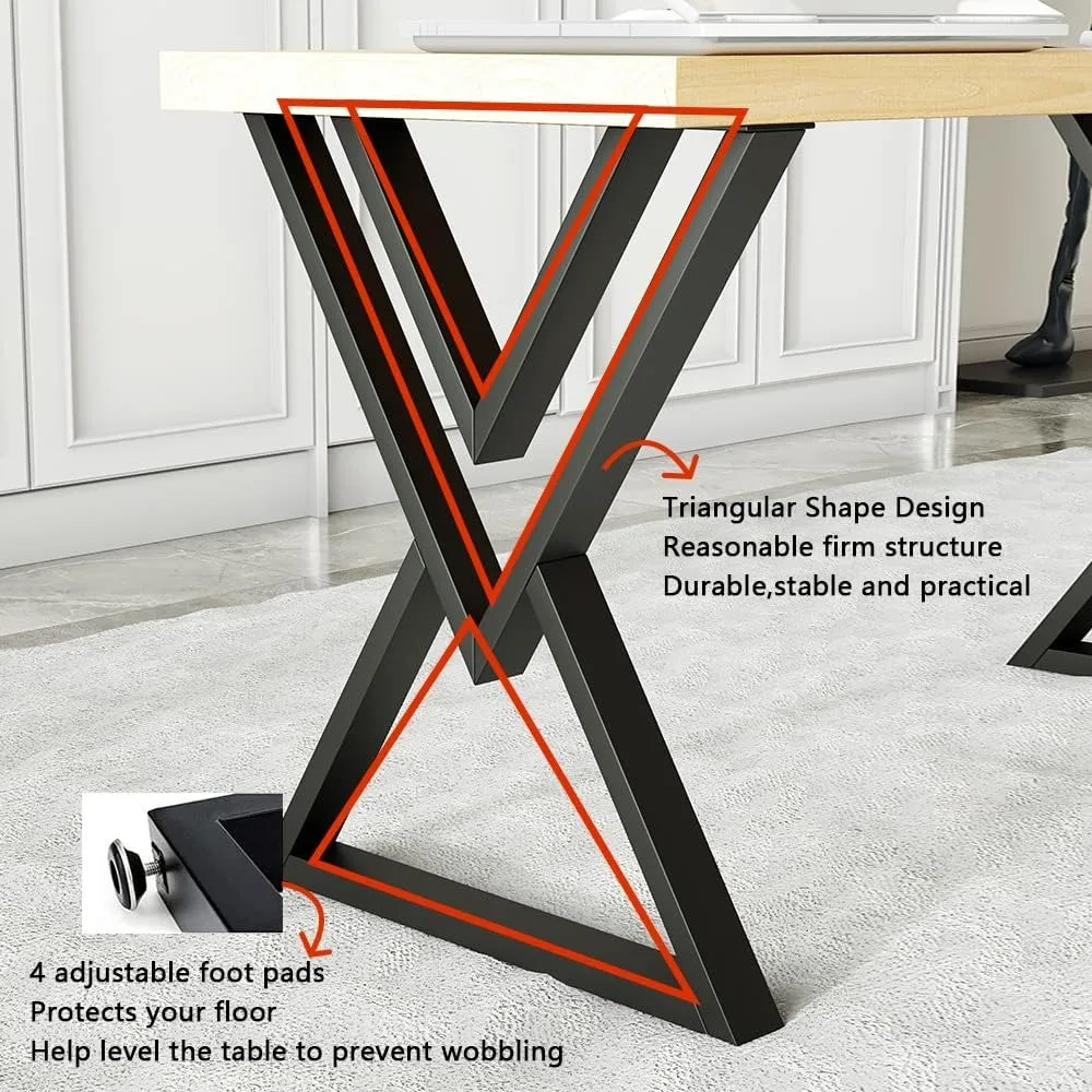 Conjunto de pernas de mesa de jantar de metal preto em forma de diamante moderno industrial de 2, 28,3 de altura, 23,6 de largura, design elegante e resistente