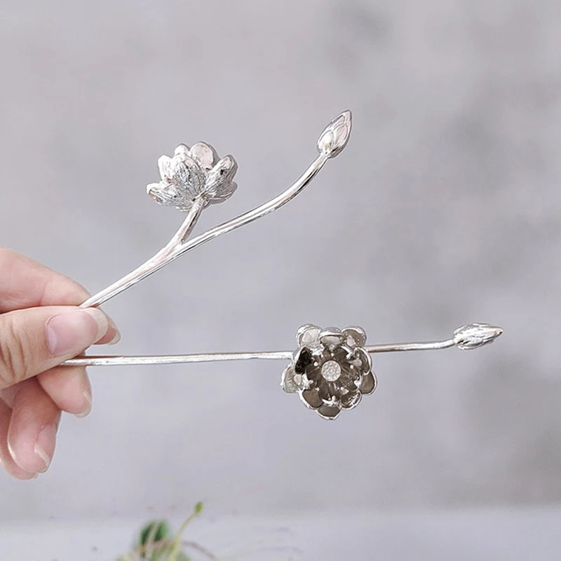 Vintage Lotus Hair Sticks Hairwear Chinese Style Simple Hair Fork Disk Hairstick Hair Chopsticks Hairpins Women Accessories