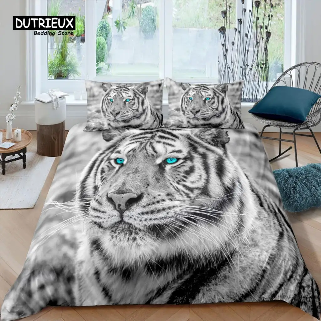 Home Living Luxury 3D Tiger Bedding Set Comfortable Duvet Cover Set Pillowcase Kids Bedding Set Queen and King EU/US/AU/UK Size