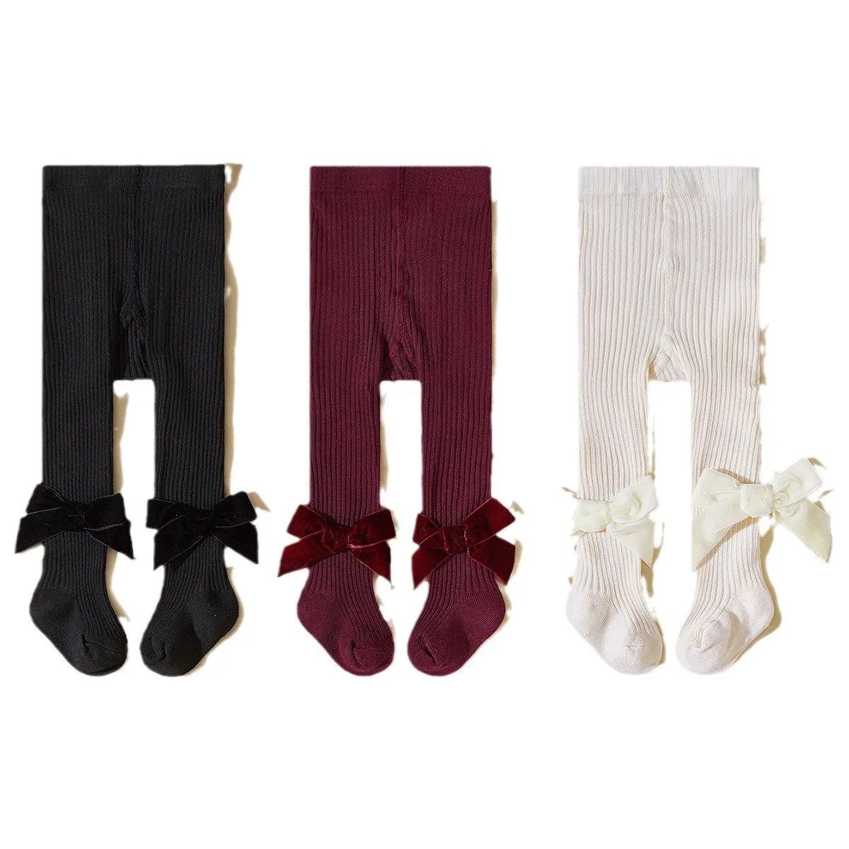 Baby Girl Socks Velvet Bow Three-dimensional Decoration Pantyhose for Autumn and Winter Warmth Tights Stockings 5