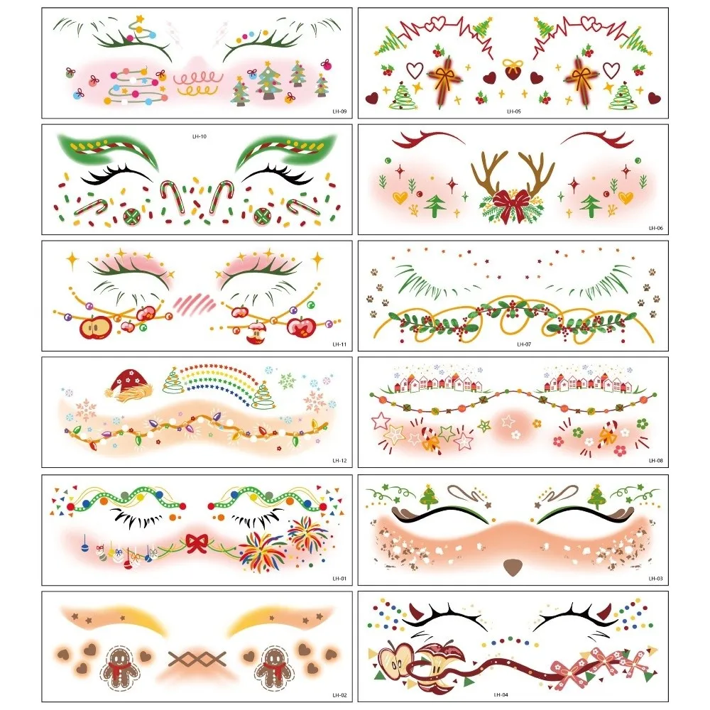 12pcs Beauty Stickers Art Decals Christmas Makeup Stickers Face Style Eye Makeup Design Eye Makeup Sticker Freckle Decals Girl