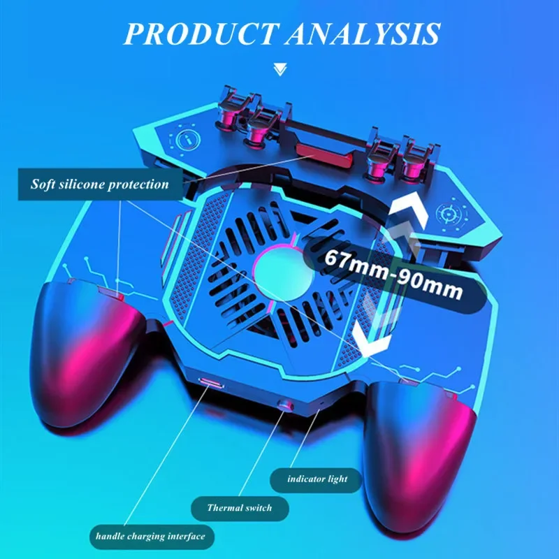 MEMO ABS Gamepad ponsel enam jari, joystick AK88 dengan kipas pendingin untuk PUBG tujuan menembak pegangan game untuk IPhone Android