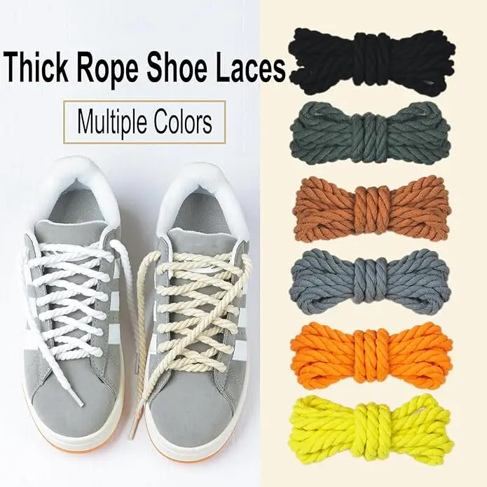 6mm Thick Twisted Cotton Shoelaces, Braided Round Laces, Durable Multi-Color Replacement Laces for Sneakers Boots & Casual Shoes