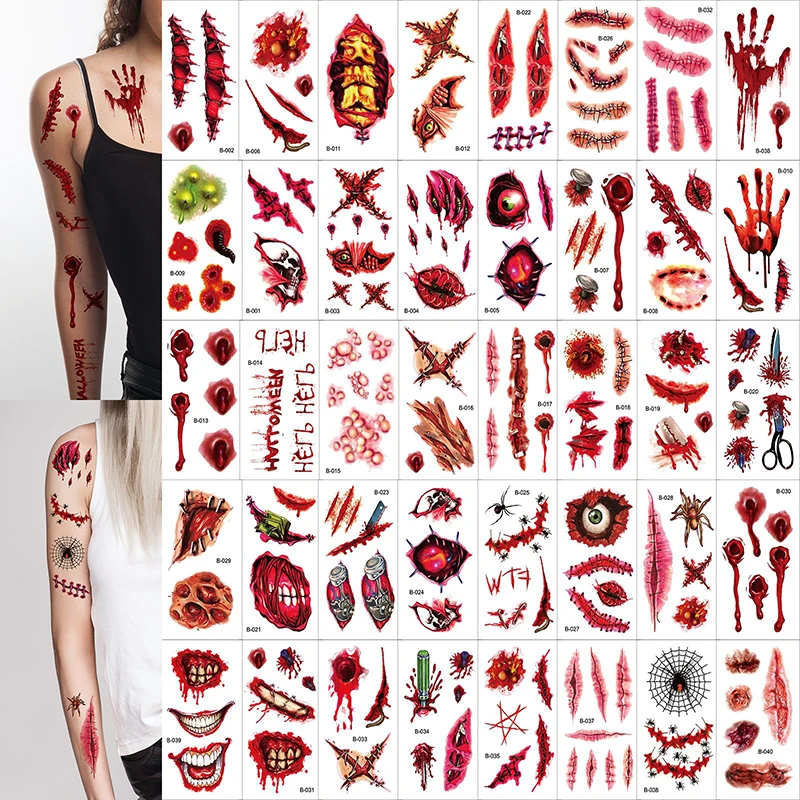 4-10pcs/set Halloween Bloody Wound Temporary Tattoo Stickers DIY Simulation Scar Cosplay Tattoo Halloween Theme Party Decoration