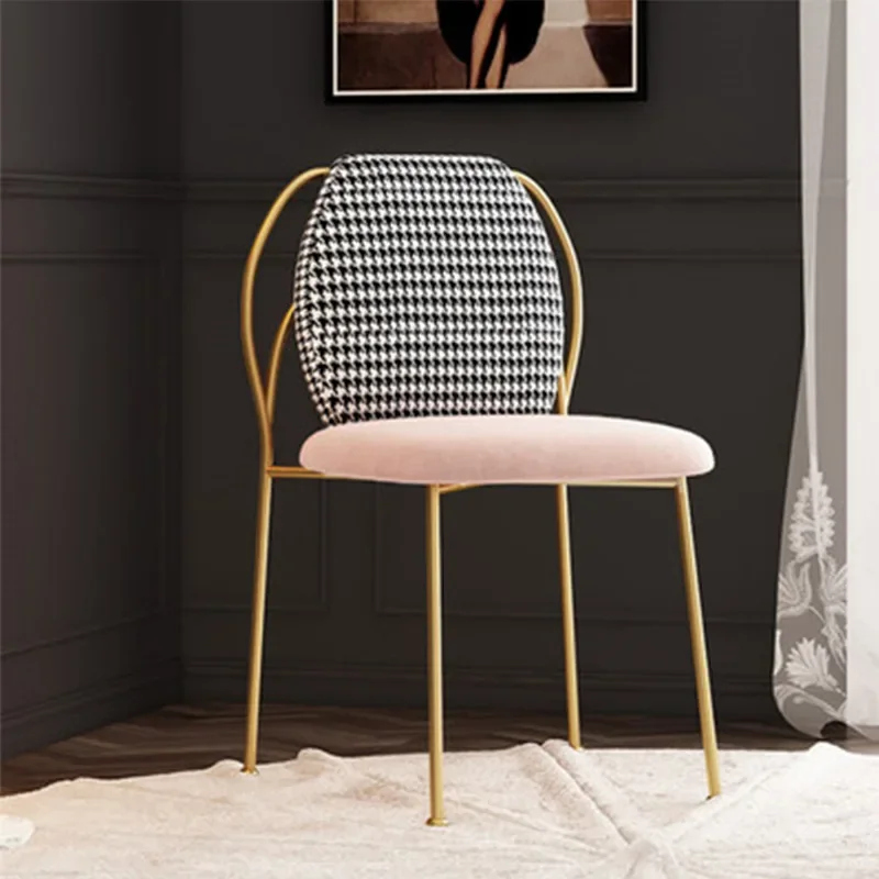 

Light Luxury Home Dining Chair Modern Personality Houndstooth Girl Bedroom Dressing Makeup Chair Kitchen Furniture Dining Chairs