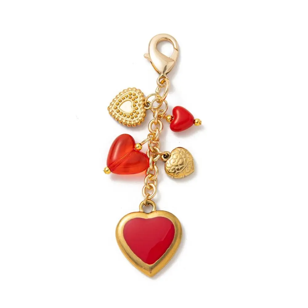 Elegant Enamel Red Chili Pendants Stainless Steel Heart Starfish Tassel Keychain Waterproof Strawberry Versatile Bag Charm Party
