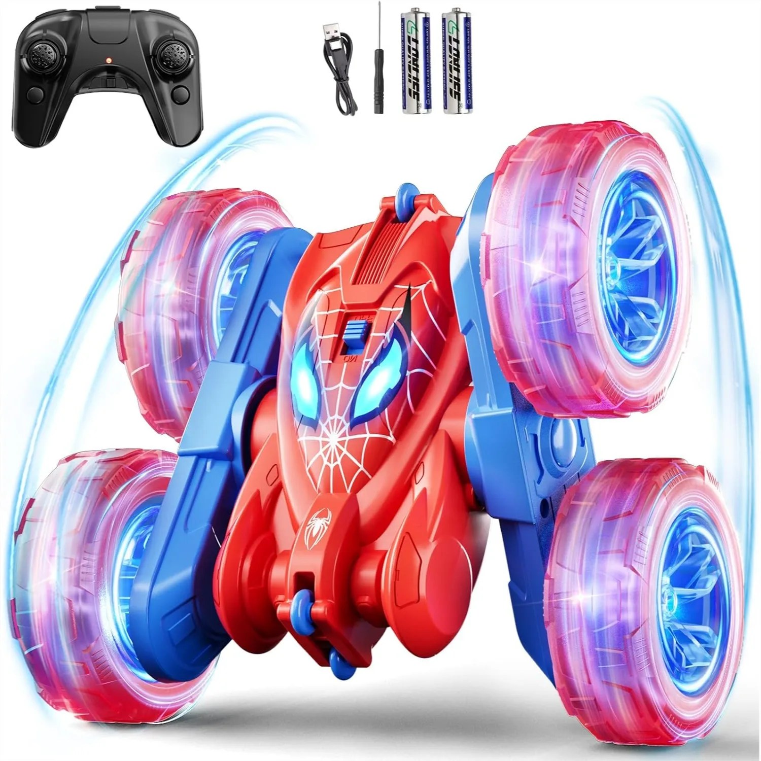 

Spider Remote Control Car, 360° Stunt RC Cars for Kids Ages 6-12, 4WD All-Terrain with USB-C Charging & LED Lights