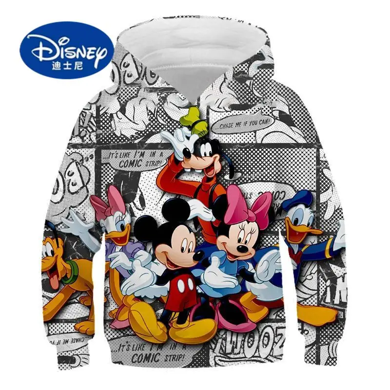 

New Disney Mickey Mouse Print Hoodie for Kids, Cute Cartoon Pullover Sweatshirt, Boys & Girls Casual Hooded Top