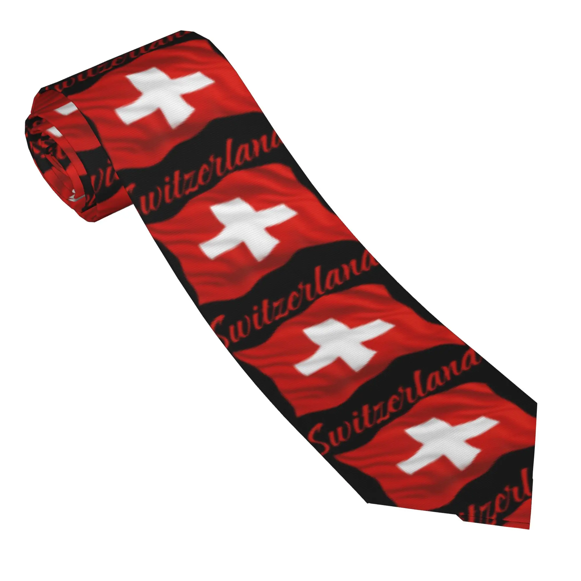 Swiss Flag of Switzerland Tie Wedding Party Neck Ties Neck Tie For Unisex Adult Graphic Collar Tie Necktie Birthday Present