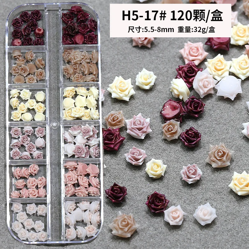 100PCS Or 1Box Various Colorful Beautiful Rose Camellia Flowers Bow Nail Art Rhinestones Decorations Manicure Charms Accessories