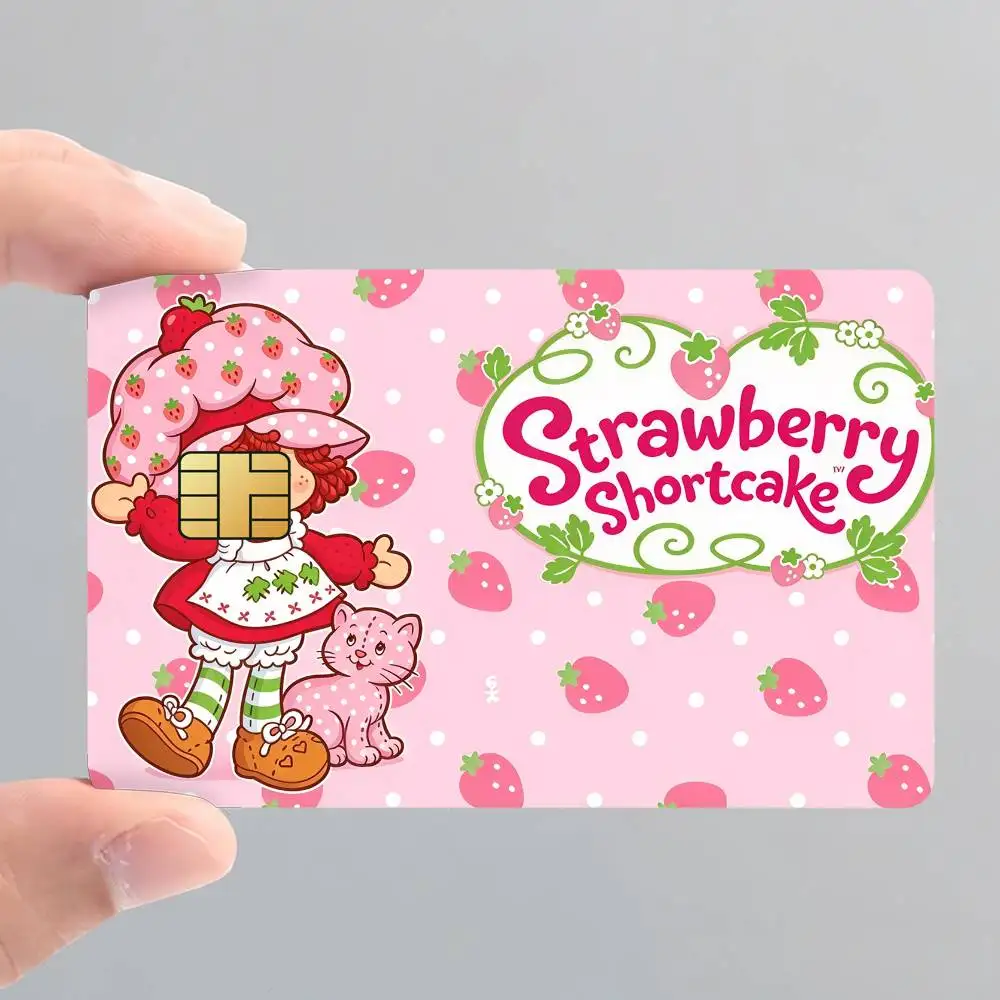 Cartoon S-Strawberry Kawaii S-Shortcake Card Stickers for Bank Access Protective Waterproof Film Cover Sticker Surprise Gift