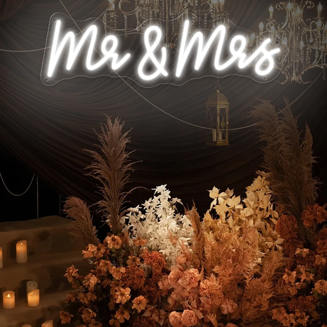 Mr & Mrs Neon Bord Led Licht Bruiloft Feest Muur Led Neon Borden Kamer Opknoping Esthetische Decoratie Geschenken Miss Mrs Led Neon Licht