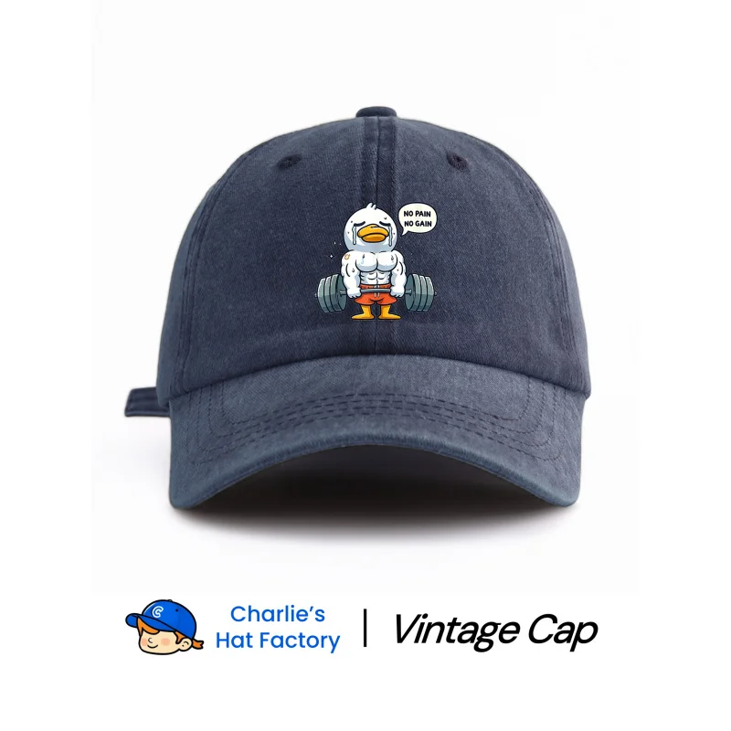 1 pc SWEATING DUCK Print Washed Baseball Cap, Classic Casual Stylish Vintage Soft Sweatband Adjustable Size Lightweight