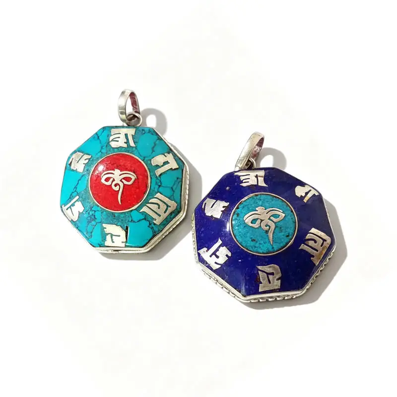 Tibetan Mantras Amulet Pendants Buddha Eye Wisdom Eye Copper Octagon TBP213