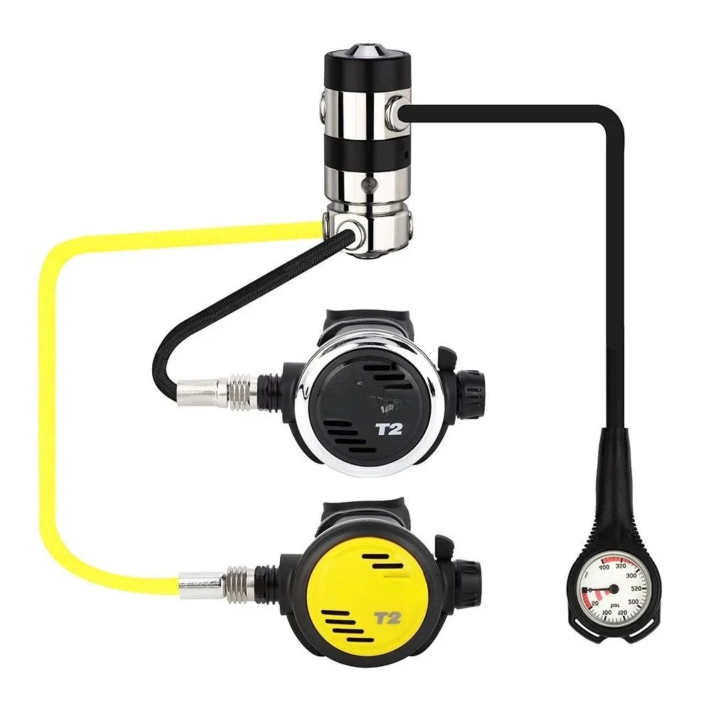 ST2G Regulator Set Octopus Adjustable Second Stage Yoke First Stage Scuba Regulator Package with Submersible Gauge
